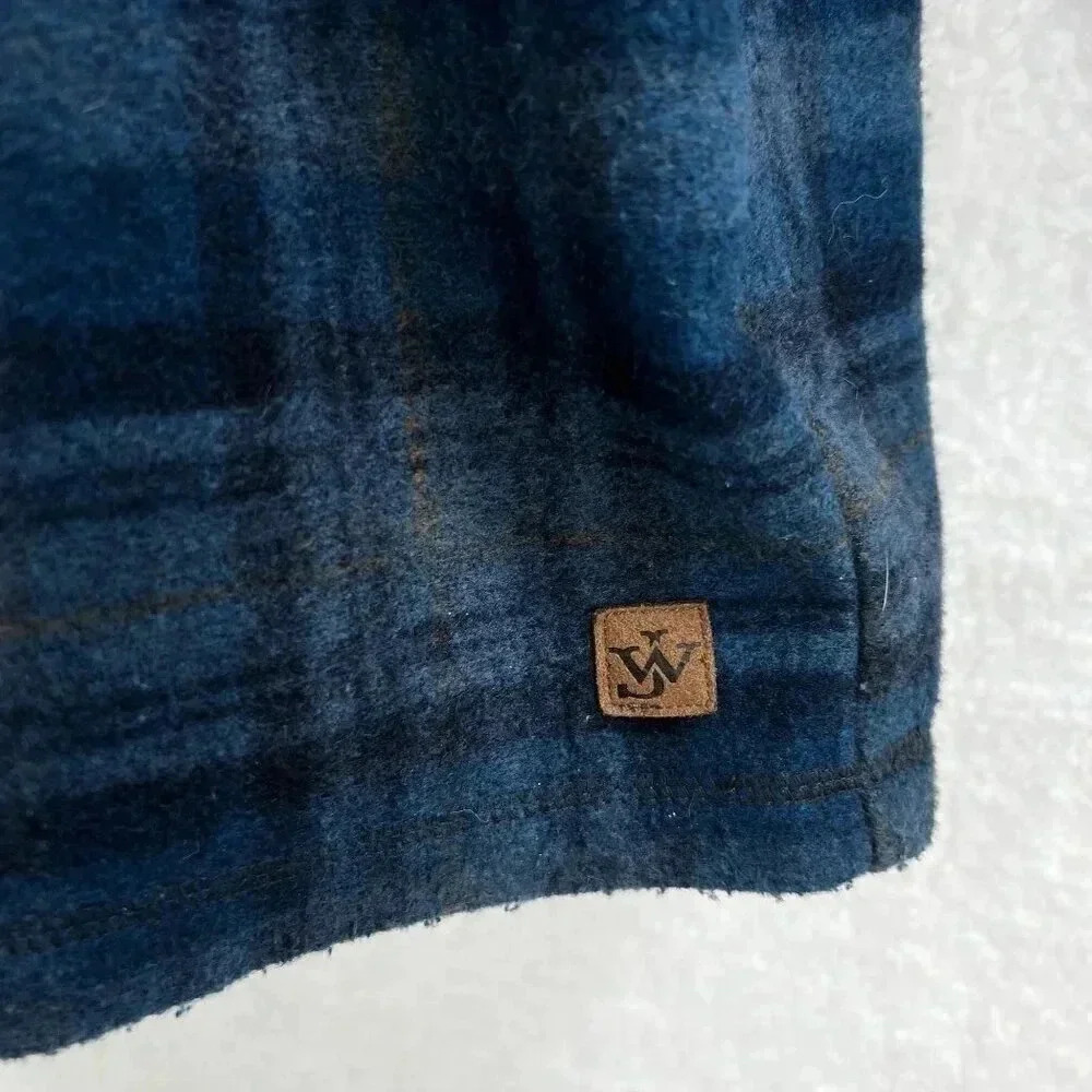 John Wayne XL M Wooly Fleece Pullover Henley Sweater Blue Plaid Snap Neck DUKE - Picture 6 of 13